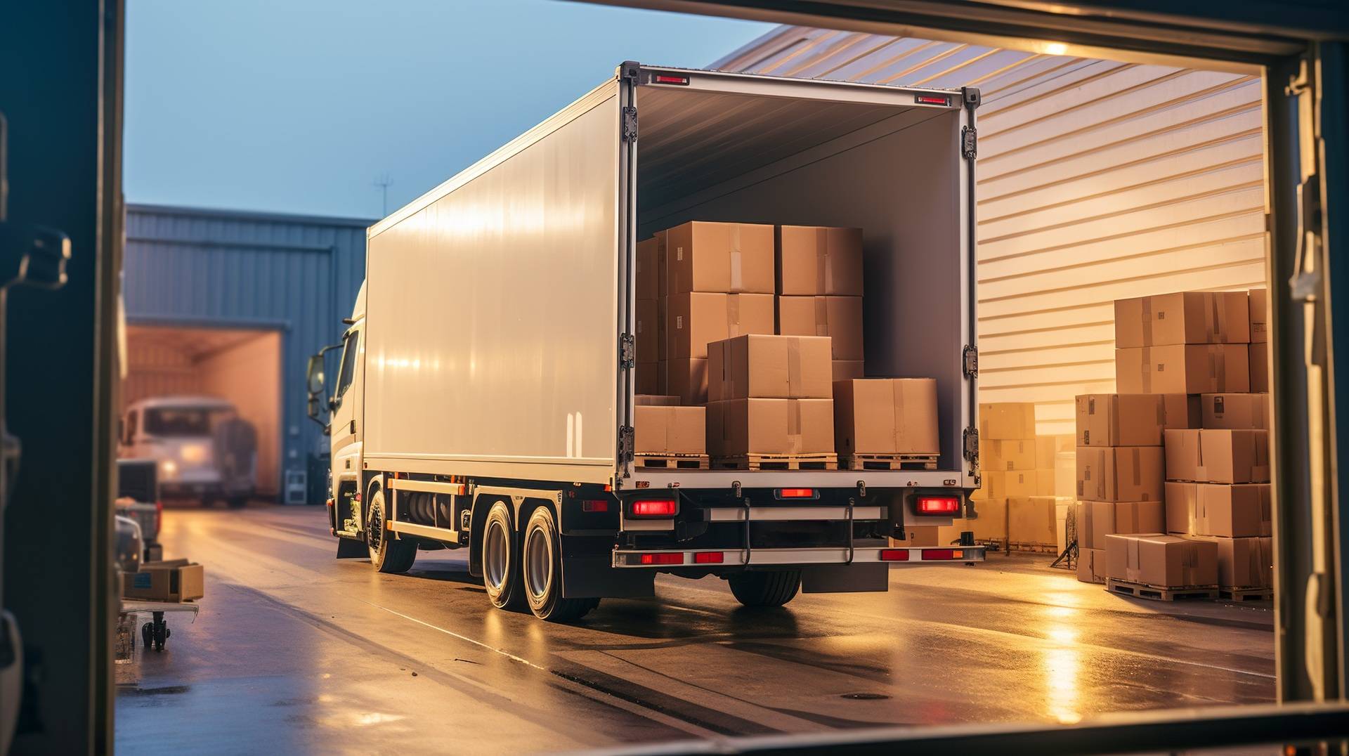 LKW wird mit Kartons beladen | Anhänger Beleuchtung
