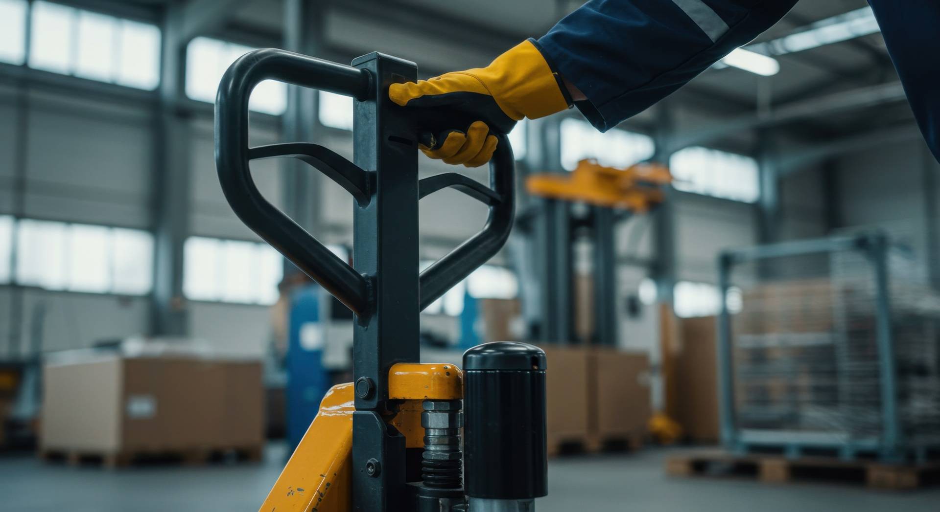 Mitarbeiter bedient Transportwagen in moderner Lagerhalle | Elektroseilwinde